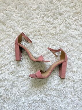Brash Mauve Pink Block Heel Ankle Strap Sandals